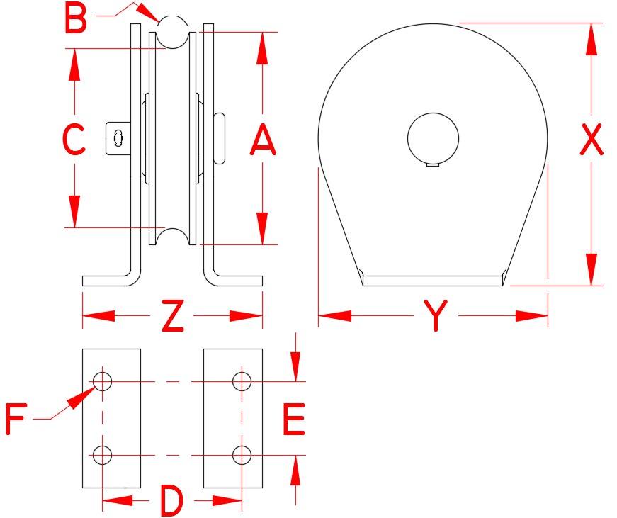 Stainless Steel Surface Mount Block (Rope), S0420-0050-R, S0420-0075-R, S0420-0100-R, Line Drawing